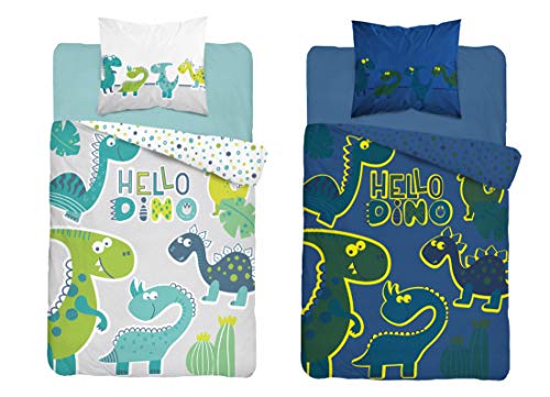 Detex Bettwäsche Dinosaurier-Motiv 140x200 70x80 cm - Kinder-Bettwäsche-Set, Kinderbettwäsche mit Dino-Motiv Baumwolle