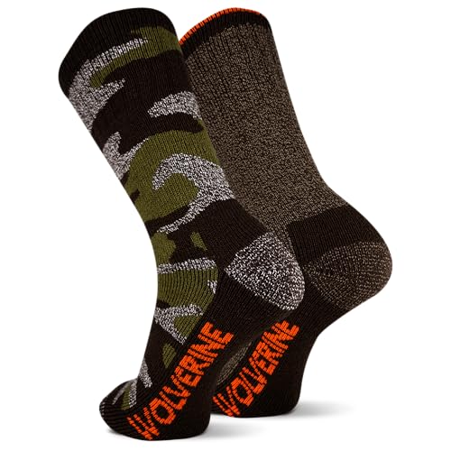 Wolverine Upland Thermal Camo Boot Crew Sock 2 Pair Pack, Camo, Men's 7-122