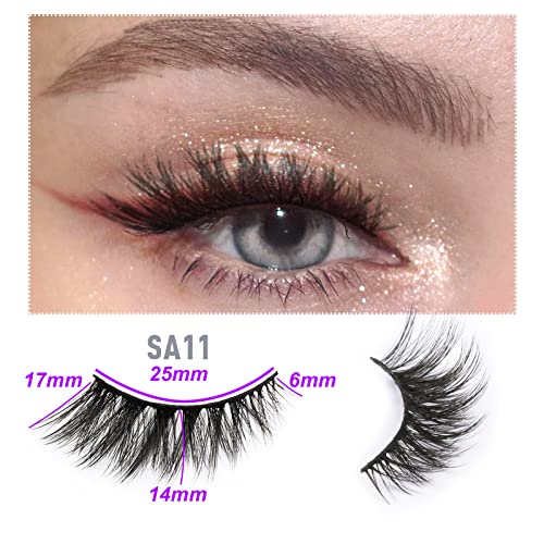 Cat Eye lashes 10 works Short Faux M ink Lashes Natural Look Wispies Eyelashes 3D Fake Lashes Small Face Eyelashes 100% Handmade Lashes Soft Reusable Eye Lash 1 Pack by EMEDA (SA11) - Image 2