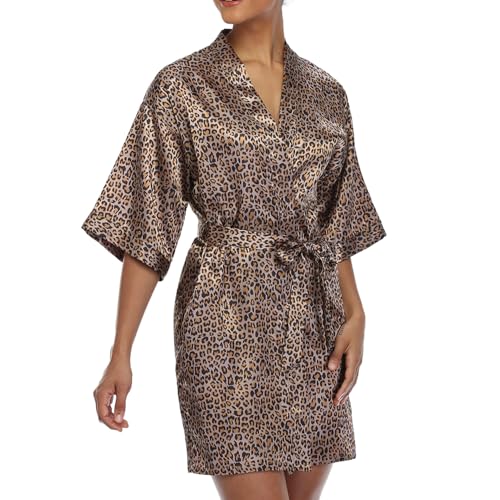 Image of Women's Short Satin Robes Lightweight Silky V-Neck Sleepwear Wedding Bridal Party Bride Bridesmaid Bathrobes