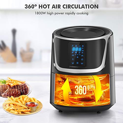 VECATECH heteluchtfriteuse friteuse hetelucht friteuses Air Fryer Aerofryer met groot digitaal led-touchscreen, voorverwarmen en warm houden (5,5 liter) - Afbeelding 6