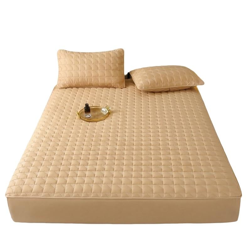 Protège-Matelas matelassé Silencieux, Couche absorbante imperméable, Conception ajustée avec Poche Profonde pour Matelas jusqu'à 28 cm (Kaki, 90 x 200 cm)