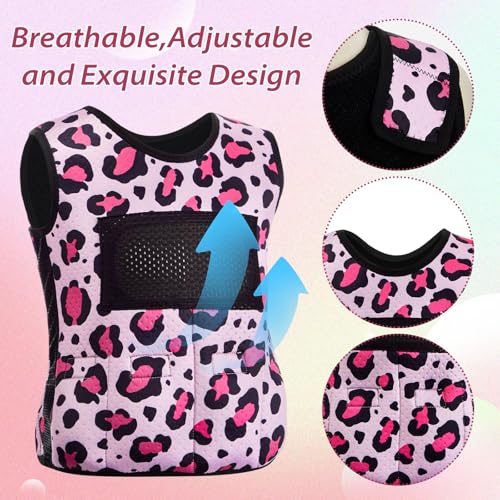 Image of Janmercy Weighted Vest for Kids Ages 2 to 9 Adjustable Neoprene Compression Vest Removable Weights Breathable Comfort Toddler(Leopard Print,Small,Pink)
