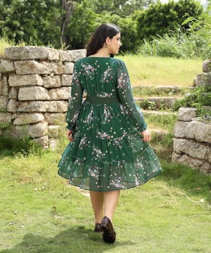 TIYOMI Women's Plus Size Boho Midi Dress 2025 Long Sleeve V Neck Floral Dress Empire Waist Wedding Guest Dresses with Pocket4