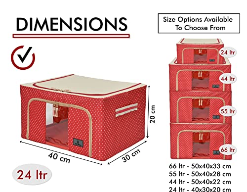 Image of Yellow Weaves Foldable Cloth Storage Box /Wardrobe Organizer - 24 LTR, 1 Pieces, Red