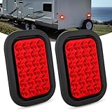 Nilight 5” X 3” Rectangular Trailer Tail Light 2 PCS Red 24 LED Stop Brake Turn Marker Light w/Flush Mount Grommets Plugs IP67 Waterproof for 12V Truck ATV UTV Trailer Bus RV Camper