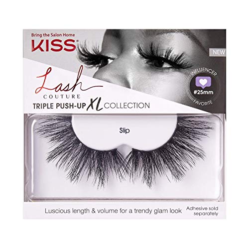 KISS Lash Couture Triple Push Up XL Collection, 3D Volume False Eyelashes in Extra Long Length with Triple Design Technology, Cruelty-Free, Contact Lens Friendly, and Reusable, Style Slip, 1 Pair