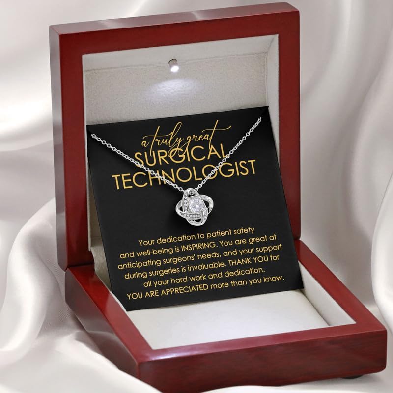 Surgical Technologist Necklace Silver Plated Love Knot Mahogany - Your Dedication To Patient - Appreciation Registered Nurse Surgery