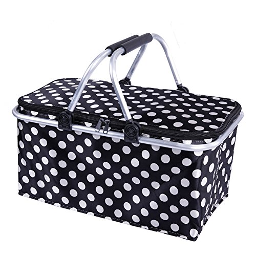 DKISEE Large Size Insulated Picnic Basket 30L folding Cooler Bag Zip Closure Basket with Carrying Handles (Black)