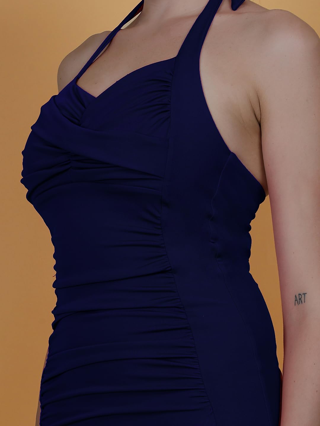 FYTTE Halter Neck Tummy Control One Piece Vintage Retro Romper Tankini Swimsuit for Women_Navy_M 4
