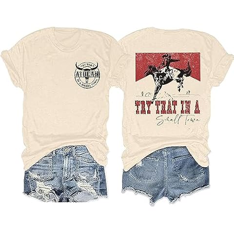 Try That in a Small Town Shirt for Women Country Music Concert Shirts Vintage Graphic Country Western T-Shirt Tops (Beige M) Cover