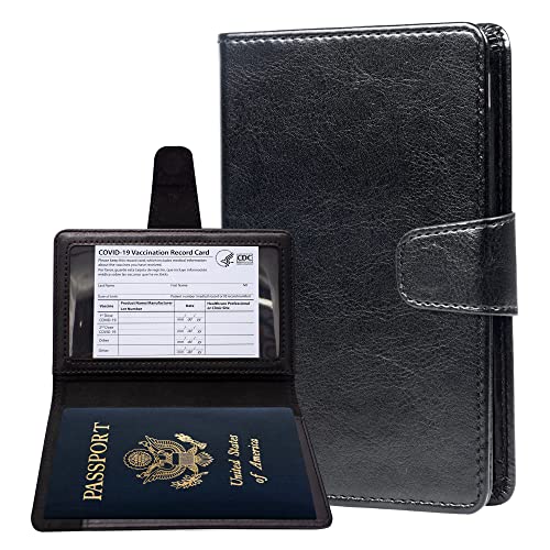 Teskyer Passport and Vaccine Card Holder Combo, Fit for 4 x 3 Vaccine Card, Leather Passport Wallet Cover with Vaccine…
