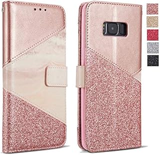 ZCDAYE Wallet Case for Samsung Galaxy S7 Edge,Premium Bling Glitter [Magnetic Closure] PU Leather [Ceramic Pattern] Stand Soft TPU with [Card Slots] Flip Cover for Samsung Galaxy S7 Edge - Rose Gold