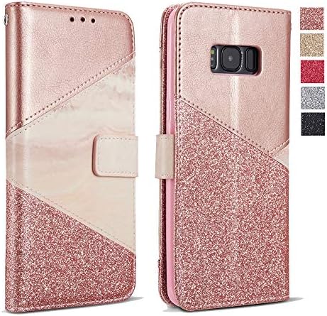 ZCDAYE Wallet Case for Samsung Galaxy S6 Edge,Premium Bling Glitter [Magnetic Closure] PU Leather [Ceramic Pattern] Stand Soft TPU with [Card Slots] Flip Cover for Samsung Galaxy S6 Edge - Rose Gold
