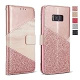 ZCDAYE Hülle für Samsung Galaxy S6 Edge,Luxus Glitter Schutzhülle [Magnetverschluss] PU Leder [Keramisches Muster][Kartensteckplätze] Flip Geldbörse Folio Tasche weichem TPU Handyhülle - Roségold