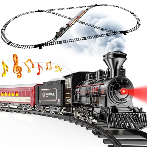 Hot Bee Train Set, Metal Train Toys with Luxury Tracks and Glowing Passenger, Christmas Train Sets for Around The Tree with Smokes, Lights & Sound, Toy Train Set for 3 4 5 6 7+ Years Old Boys Gifts
