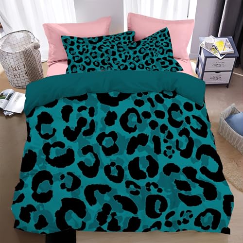Housse de couette en microfibre douce motif léopard pour lit double