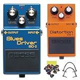 Boss BD-2 Blues Driver Guitar Effects Pedal Bundle with Boss DS-1 Distortion Pedal, 2 Strukture 6' Right Angle Patch Cables, 12 Guitar Picks & Polishing Cloth – Classic Tone & Versatility