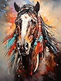 5D Diamond Art Painting Kits for Adults American Native Indian Horse Round Full Drill Gems Cross Stitch Art Kit Canvas Painting by Diamond Mosaic Craft for Home Decoration 40x50cm(3)