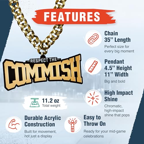 Image of TrophySmack Fantasy Football 'Respect the Commish' Turnover Chain for Commissioner - Chrome Gold & Black Acrylic