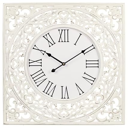 BEW Wall Clocks for Living Room Decor, 24 inch Large White Wood Square Wall Clock Battery Operated