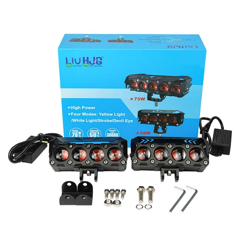 Moto Powerz HJG 4-Lens LED Fog Lights – Yellow/White/Red Devil