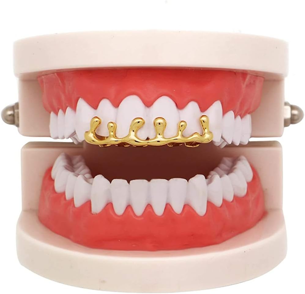 18K Gold Teardrop Bottom Grillz 6 Teeth Lower Teeth Drip Cap Grillz