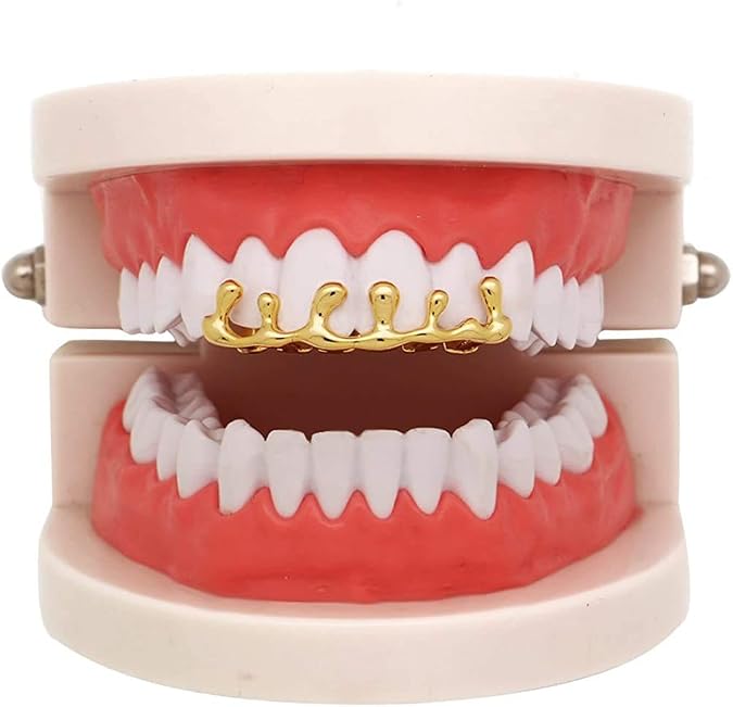 18K Gold Teardrop Bottom Grillz 6 Teeth Lower Teeth Drip Cap Grillz