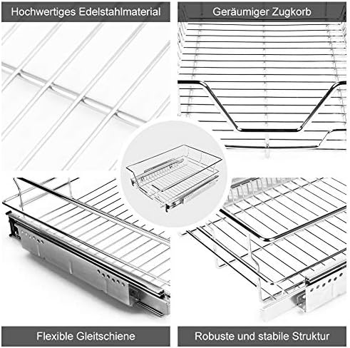 Telescopic Kitchen Drawer, Chromed Iron Kitchen Sliding Storage Basket Easy Pull-Out Closet Basket Pull-Out Kitchen Drawer 20kg High Capacity 31.5 x 44 x 13.5cm