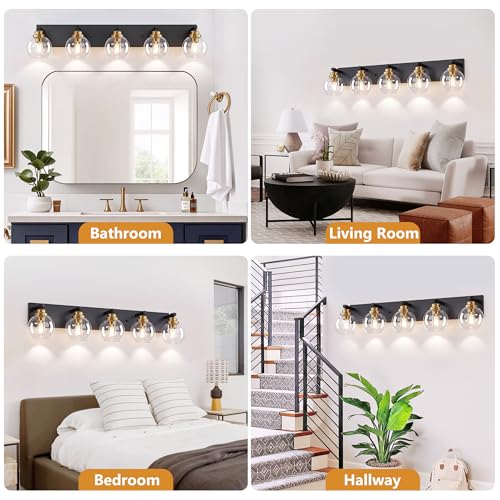 Image of LmnLvn Bathroom Light Fixtures, Farmhouse Black & Gold Metal with Globe