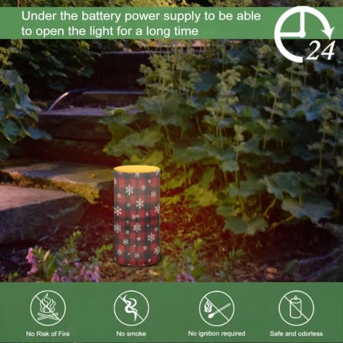 Image of Poceacles Flameless LED Candle Battery Powered Realistic Pillar Candle Decorative Tea Lights for Home Party Indoor Outdoor Christmas Decor, Snowflake Christmas Plaid Red Black