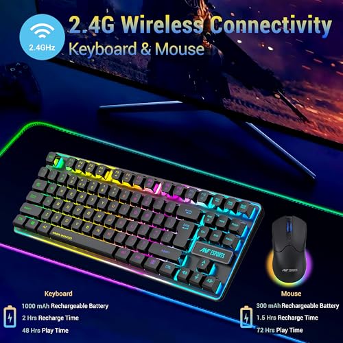 Image of Ant Esports KM730 Pro Gaming Wireless TKL Keyboard Mouse Combo Rechargeable RGB Backlit Tenkeyless Compact 87 Keys 6 Button for Computer Laptop PS4 PS5 - XP /7 /8 /10 iMac MacBook Xbox one X - Black