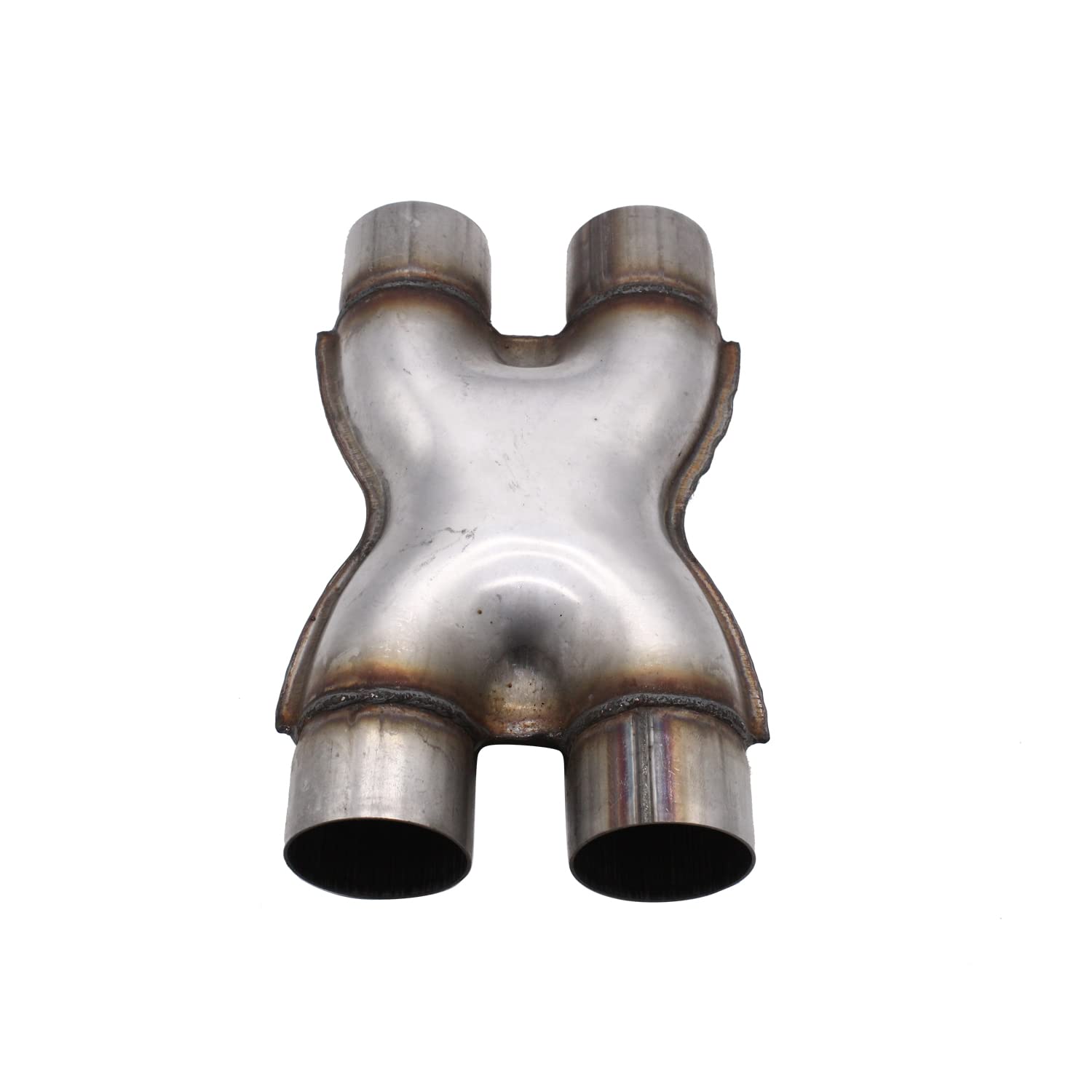 1 PC SHLPDFM Universal Crossover Exhaust X Pipe Dual 2.5" In/Out 12" Long Polished Stainless Steel Muffler Exhaust Tip