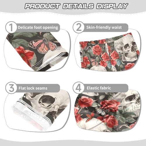Vintage Skull Rose Girls Leggings Ultra Soft Compression Yoga Gym Pants for Kids 4-10T3