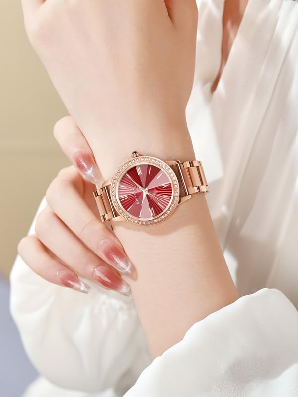 Image of Giordano Analog Watch for Women with Sunray Round Dial, Crystal Studded Bezel, Roman Numerals Markers, Quartz Movement and Rose Gold Stainless Steel Strap - GZ-60118