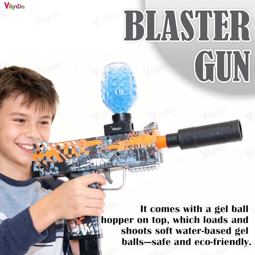Image of VikriDA Uzi Automatic Gel Ball Blaster Gun | Outdoor Shooting Toy for Adults with 2500 Soft Gel Balls for Fun Battles