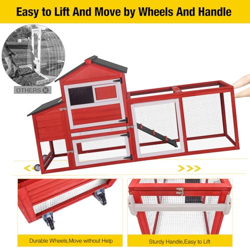 Aivituvin Chicken Coop Expandable Mobile Chicken House for Outdoor with Wheels, Nesting Box, Leakproof Pull-on Tray and UV-Resistant Roof Panel (Red) - Image 6