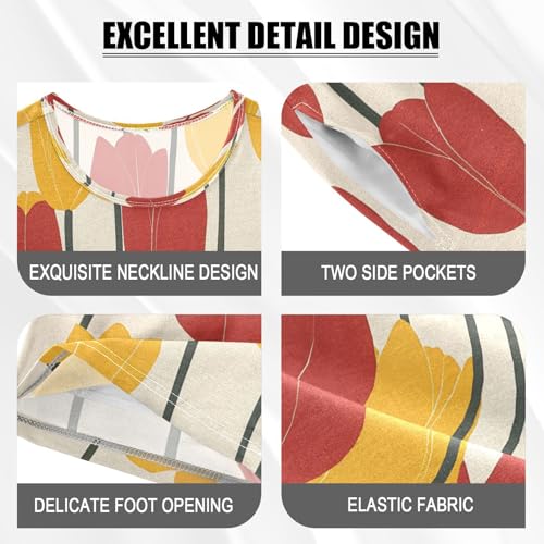 senya Short Sleeve Pajamas Sets Summer Cotton Sleepwear Red and Yellow Tulips4