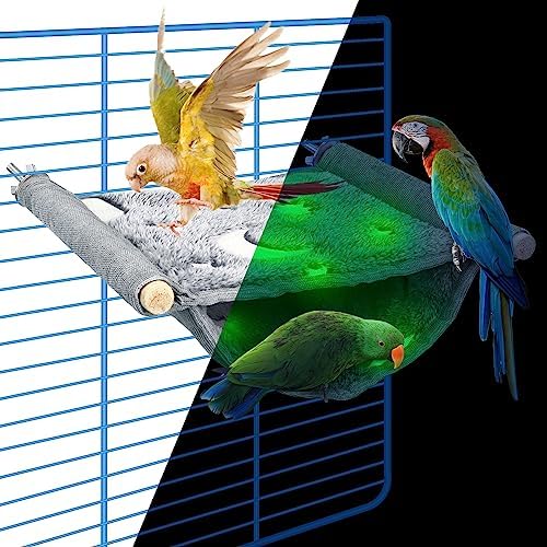 FunMove Luminous Bird Bed Parrot Hanging Hammock,Snuggle Hut Birds House Tent Toy Small Animal Sleeping Bed Parakeet Toys Birdcage Accessories for Budgie Parakeet Cockatiel Lovebird Bedding Playing