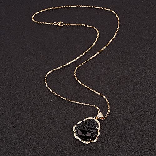 Image of ASGIFT Laughing Buddha Necklace Cubic Zirconia Green Jade Buddha Pendant with 18K Gold Plated Chain Lucky Buddha Necklace Jewelry Gift