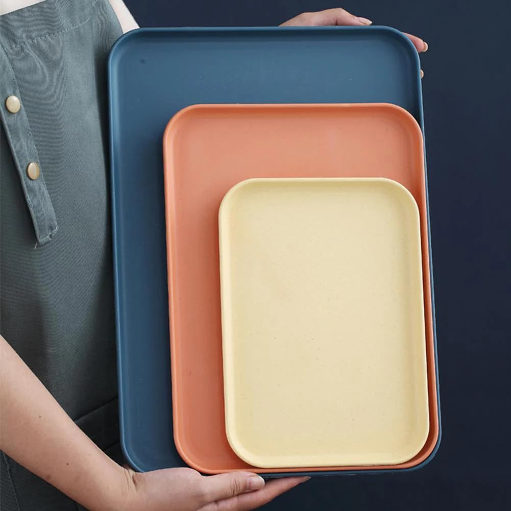 Motka 9.84" Wheat Straw Plates (2-Pcs) - Eco-Friendly, Unbreakable, Lightweight, Rectangular Dinner Plates - Perfect for Salad, Dessert, Dim Sum, Parties, & Gifts - Orange