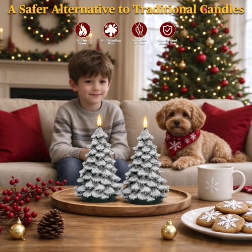 Image of Christmas Tree Flameless Candles with Remote, Green Battery operated Candle