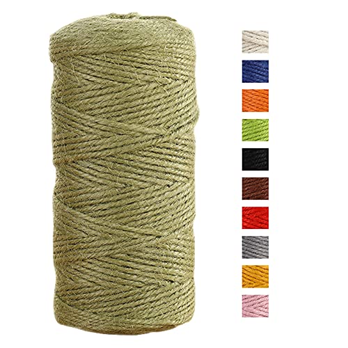 JeogYong Cuerda de yute de 2 mmx100 m, cuerda de yute de color natural de 3 capas, cuerda de yute gruesa para decoración de floristería, agrupación, regalos de envoltura (verde militar)