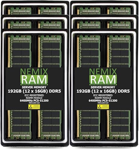 Image of 192GB (12X16GB) DDR5 6400MHz PC5-51200 CL52 1Rx8 1.1V 288-PIN ECC Registered RDIMM NEMIX RAM Server Memory KIT