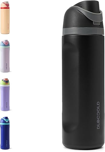 DLOCCOLD Botella de agua aislada de acero inoxidable con popote para deportes, viajes y escuela, botella de agua deportiva de 24 onzas, termo a