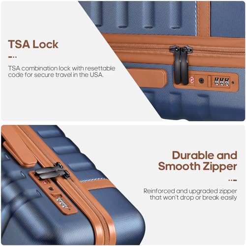 Image of UKEIN Luggage Sets 3 Piece, PC Hardside Large Luggage 24 Inch With Spinner Wheels with TSA Lock, Carry On Suitcase Set With Travel Backpack for Men (Blue, 3 piece set (24inch))