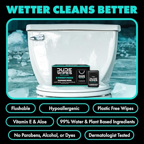 Image of DUDE Wipes Mint Chill Pocket Packs - Travel Wipes - 12 Packs of 8 (96 Count) - On-The-Go Adult Flushable Wipes - Infused with Tea Tree Oil, Vitamin E, and Aloe - Septic and Sewer Safe