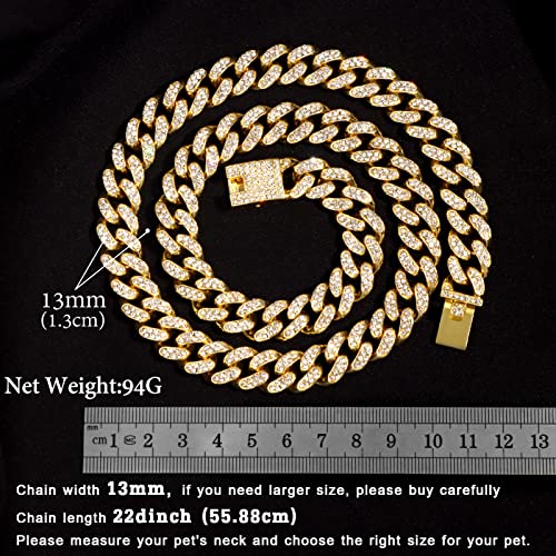 Image of Cuban Link Dog Collar Gold Silver Color Metal Dog Chain Collar Cuban Diamond Chain Pet Collars for Dogs Cats Jewelry 8 /10 /14 /16 /18 /20 /24 /28 Inch (22inch, Gold)
