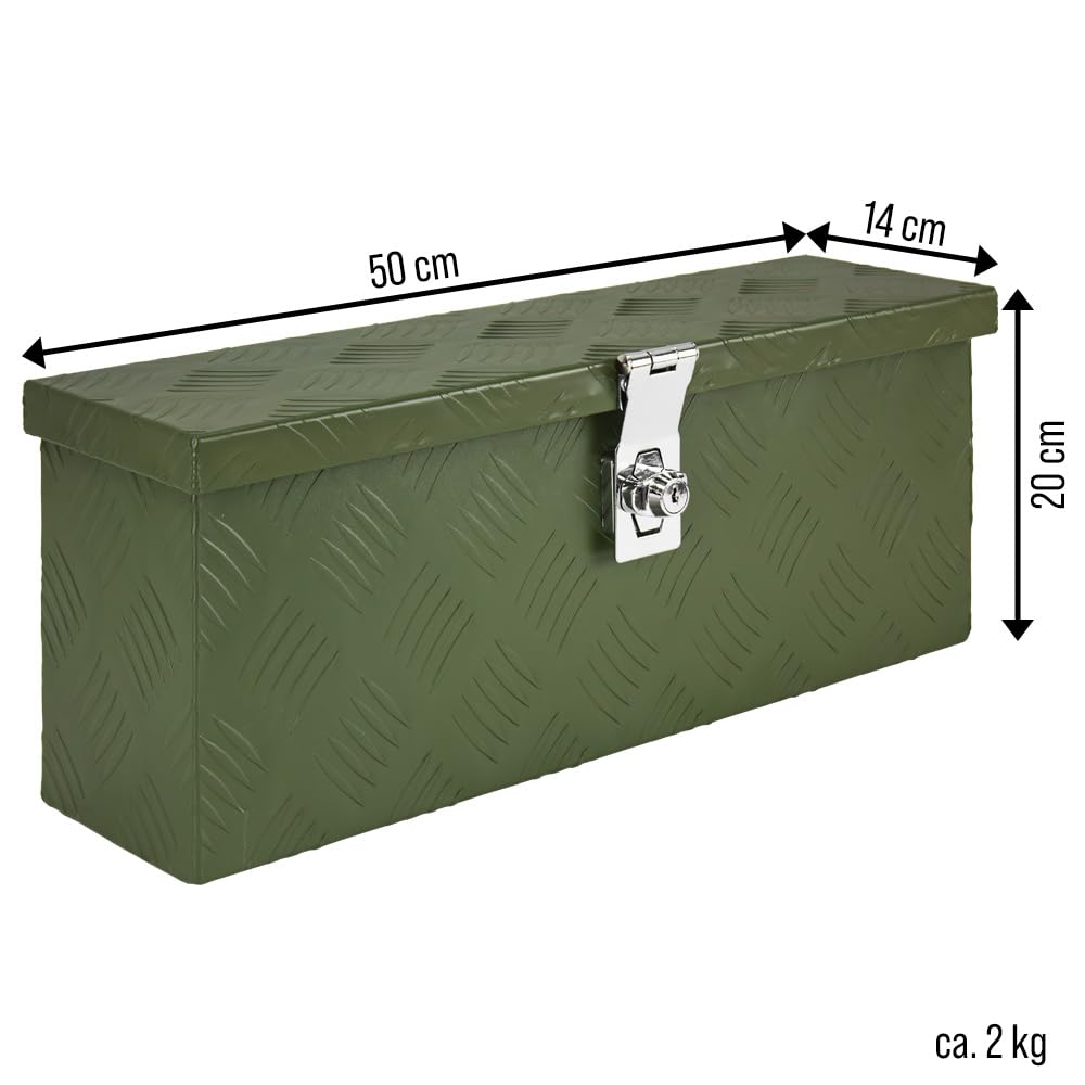 Trucky Caja de almacenamiento verde para enganche de remolque Caja de herramientas Truckbox para remolque Caja de transporte con cerradura Caja de aluminio Caja de herramientas Caja de almacenamiento