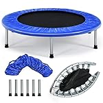 GYMAX Rebounder Trampoline for Adults, Mini Exercise Trampoline with Safety Pad, Foldable Rebounding Fitness Trampoline for Indoor/Outdoor, Small Workout Trampoline for Adults (Blue)